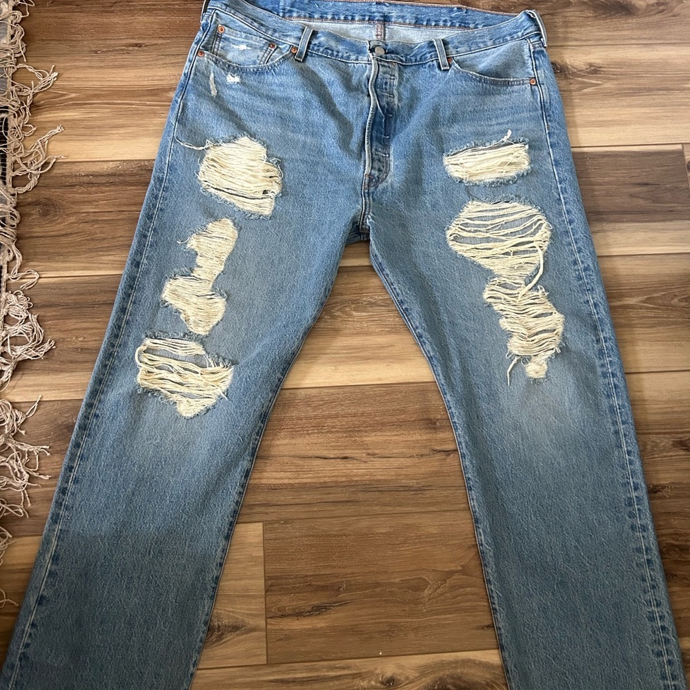 Levi's Blue Straight Distressed Jeans